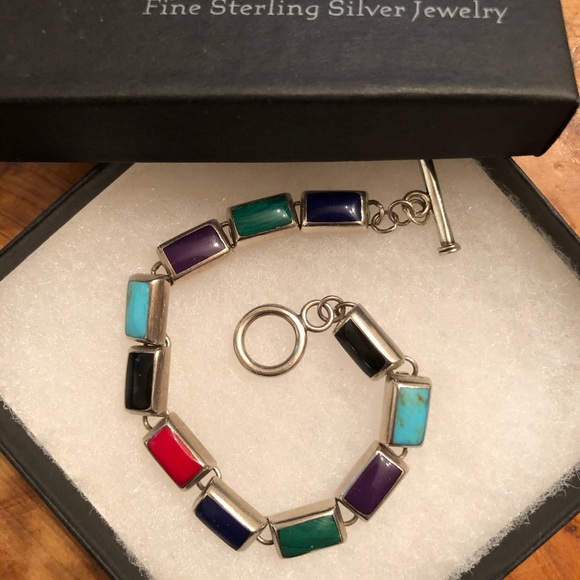 Rare Silpada Sterling Silver Multi-Colored Stone Toggle Clasp Bracelet B0442 - Picture 5 of 16
